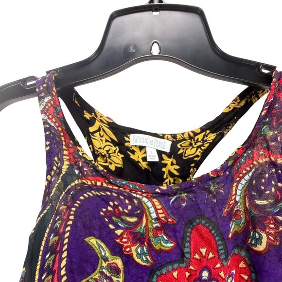 Patrons Of Peace Colorful Boho Tank Top Size S Paisley Floral Racerback Rayon - Picture 4 of 7